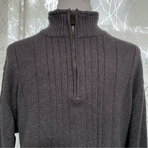 OSCAR DE LA RENTA dark gray 1/4 zipper fuzzy fur neckline v-neck knit sweater - Picture 4 of 7